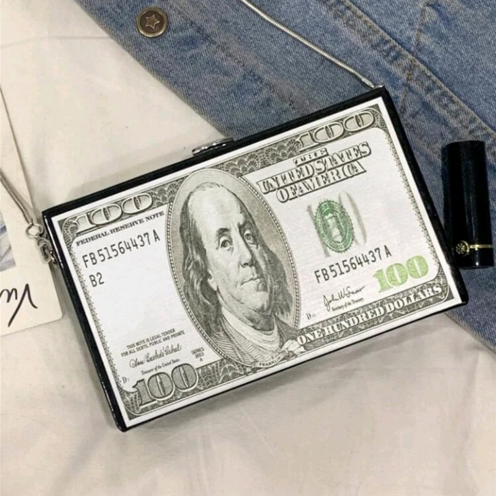 Dollar Bill Clutch with Chain